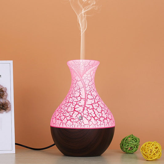 Colorful Light Wood Grain Crack Ultrasonic Vase Desktop Lamp Atomizer Humidifier