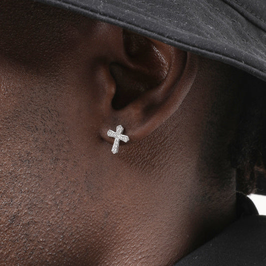 Full Diamond Cross Earrings Men's Hip Hop Micro-Inlaid Zirconia Earrings