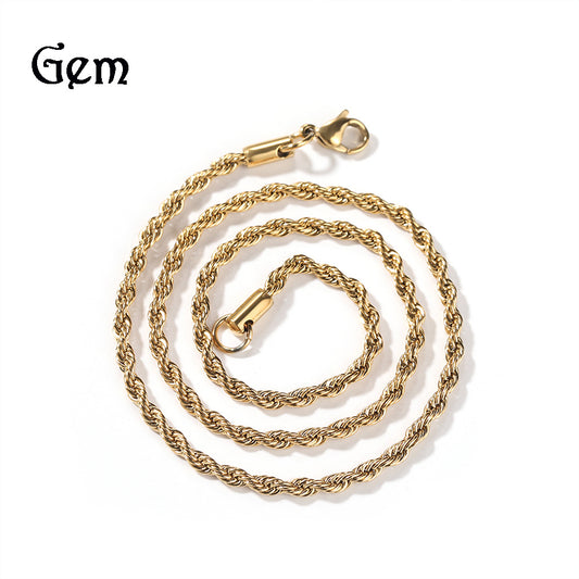 Boys hip-hop versatile stainless steel gold twist chain niche plain chain twisted rope chain jewelry