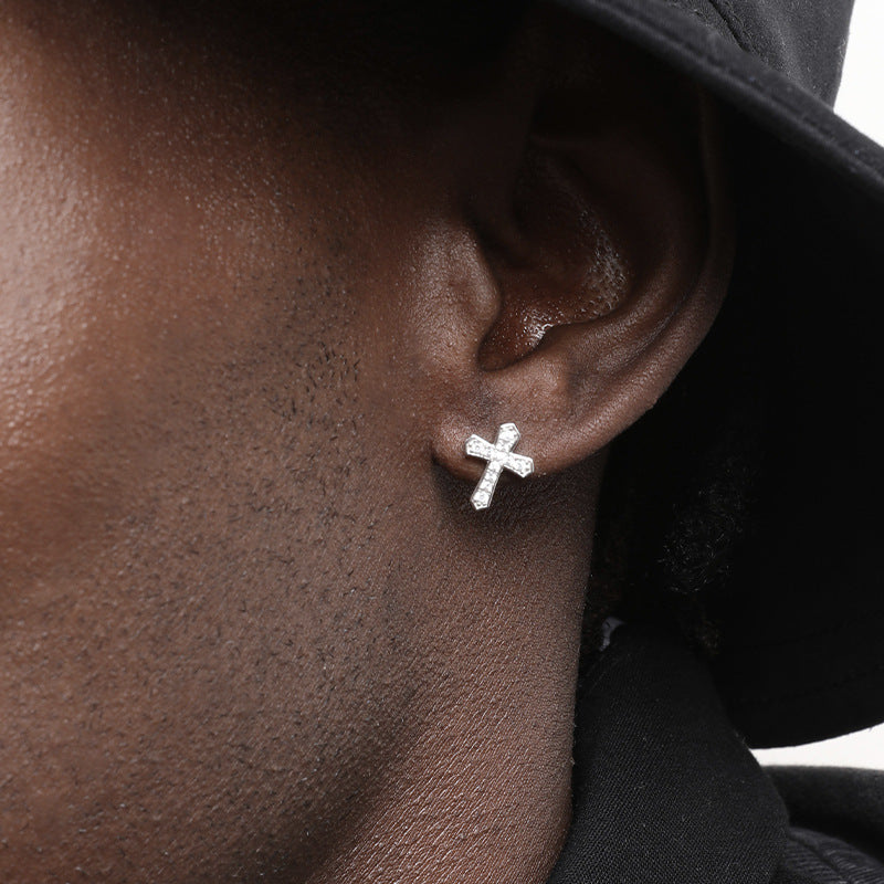 Full Diamond Cross Earrings Men's Hip Hop Micro-Inlaid Zirconia Earrings