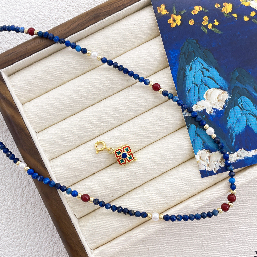 Dunhuang element color matching new Chinese style necklace niche natural stone handmade clavicle chain lapis lazuli string bead necklace