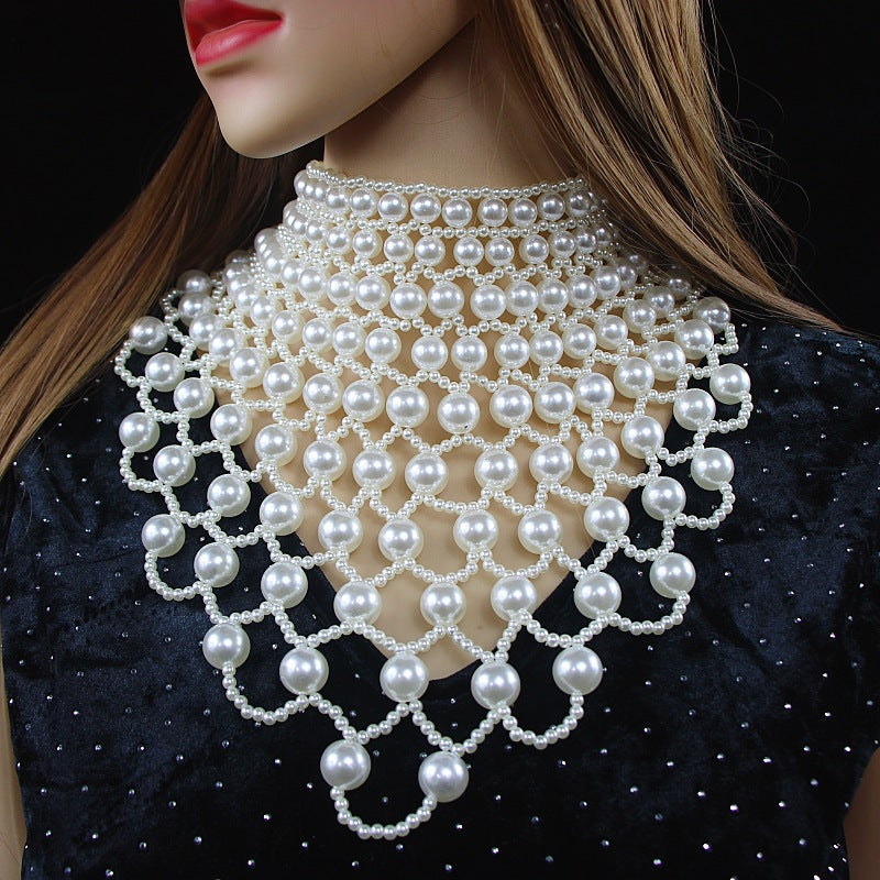 European and American cross-border hand-woven pearl necklaces, women's clavicle chains, neck covers, neck ornaments, neck bands, collars, body chains