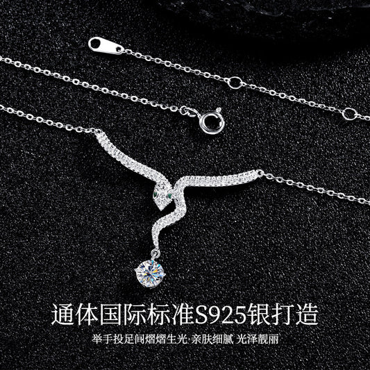 S925 Sterling Silver Moissanite Pendant Silver Jewelry Sterling Silver Premium Autumn and Winter Jewelry Cross-border New Year of the Snake Necklace