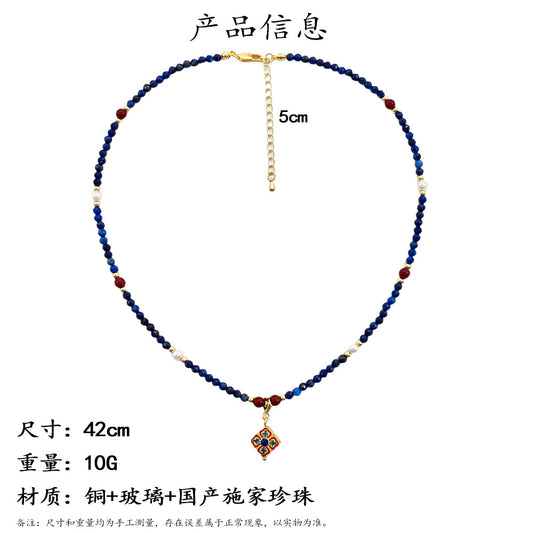 Dunhuang element color matching new Chinese style necklace niche natural stone handmade clavicle chain lapis lazuli string bead necklace