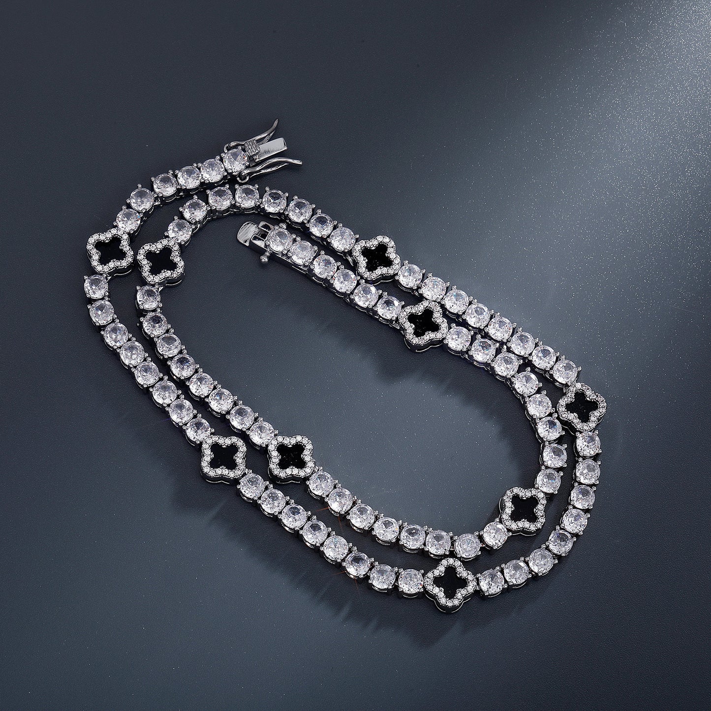 New bracelet four-leaf flower zircon tennis chain necklace women's exquisite high-end jewelry clavicle chain wholesale