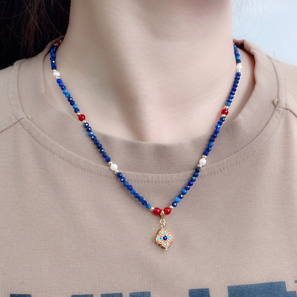 Dunhuang element color matching new Chinese style necklace niche natural stone handmade clavicle chain lapis lazuli string bead necklace