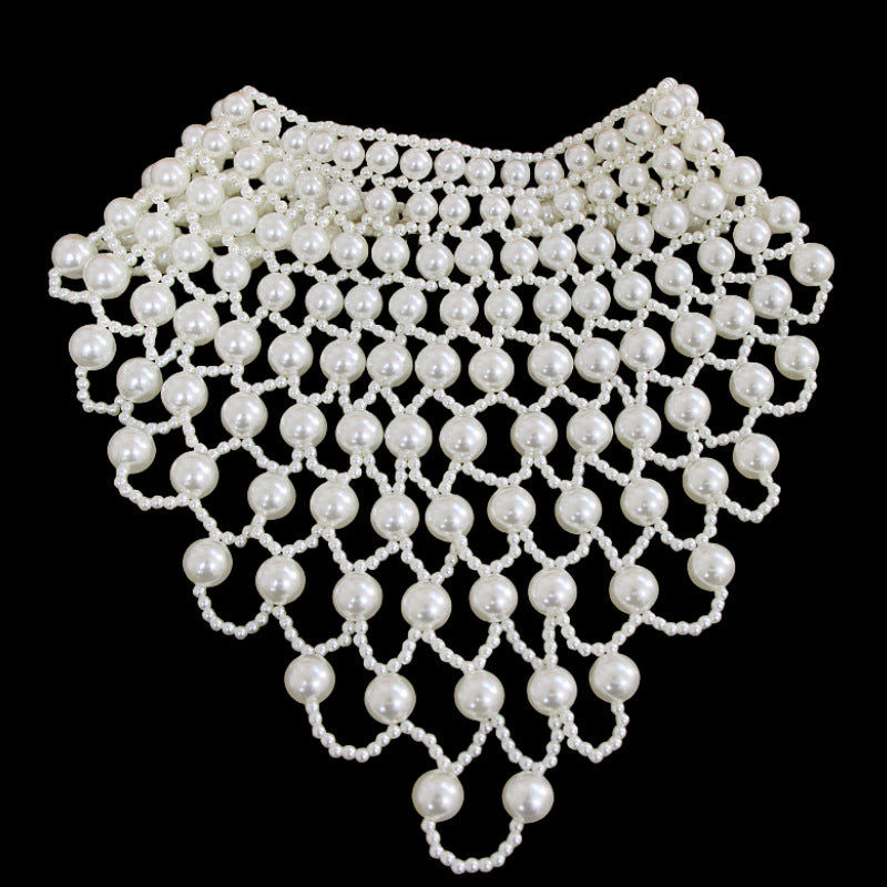 European and American cross-border hand-woven pearl necklaces, women's clavicle chains, neck covers, neck ornaments, neck bands, collars, body chains