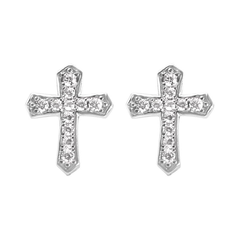 Full Diamond Cross Earrings Men's Hip Hop Micro-Inlaid Zirconia Earrings