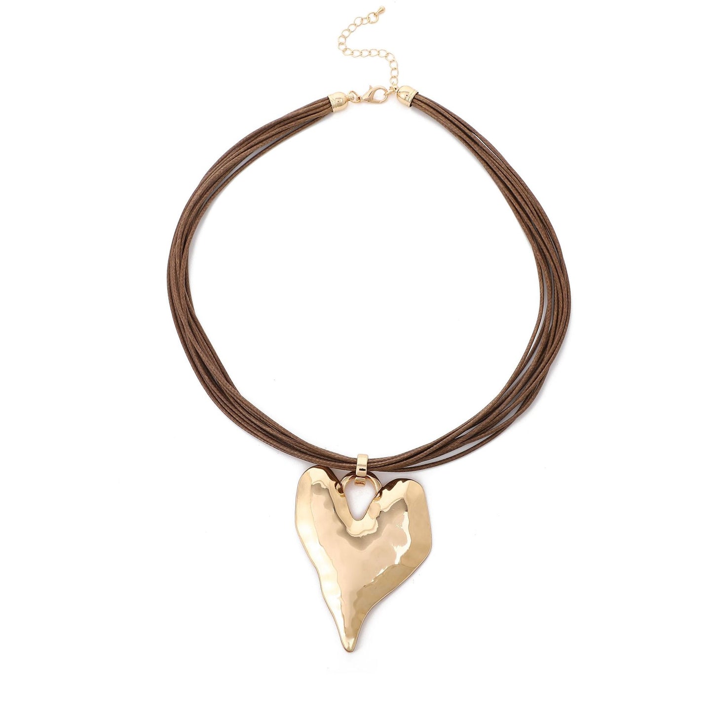 Golden three-dimensional love leather rope pendant, irregular heart-shaped high-end versatile necklace for women