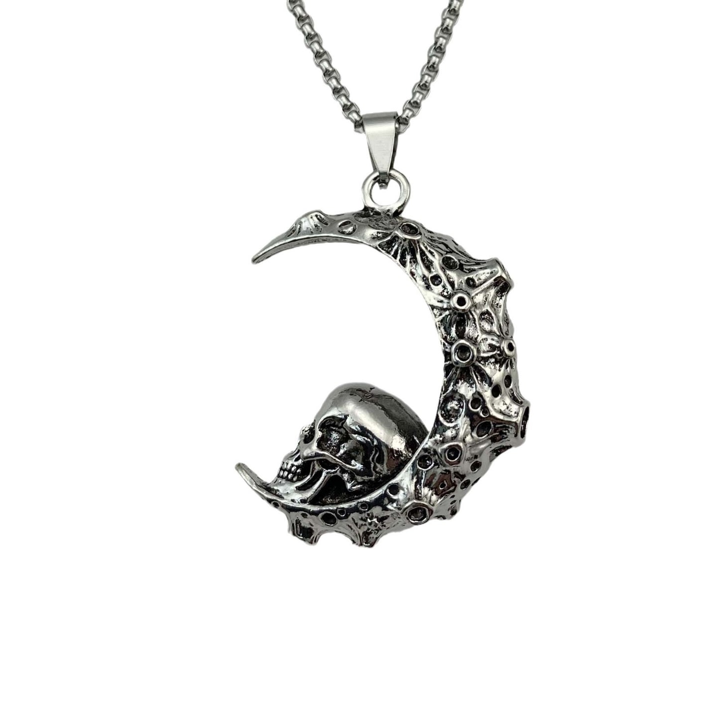 New fashion trend creative moon necklace retro hip hop crescent skull pendant men's accessories