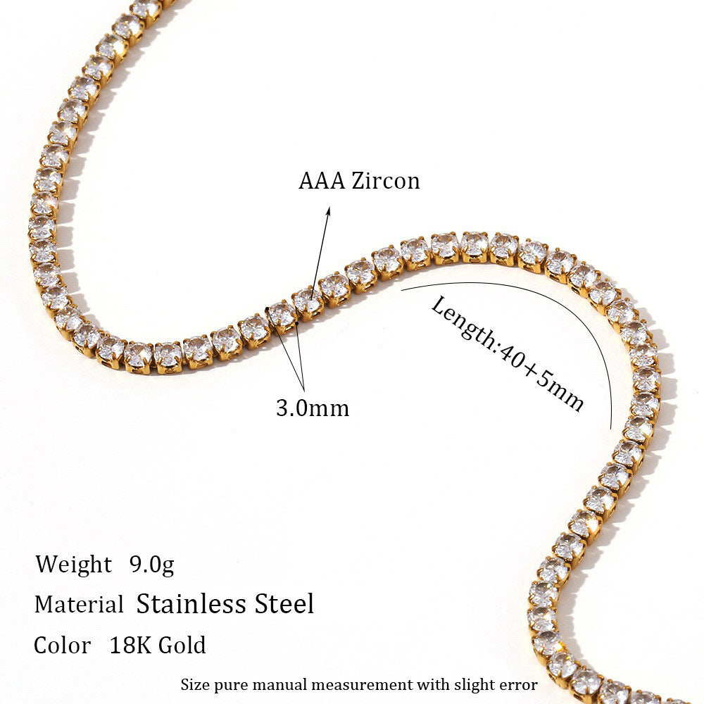 ins fashion simple popular light luxury bracelet jewelry stainless steel 2mm zircon 40cm chain necklace for women