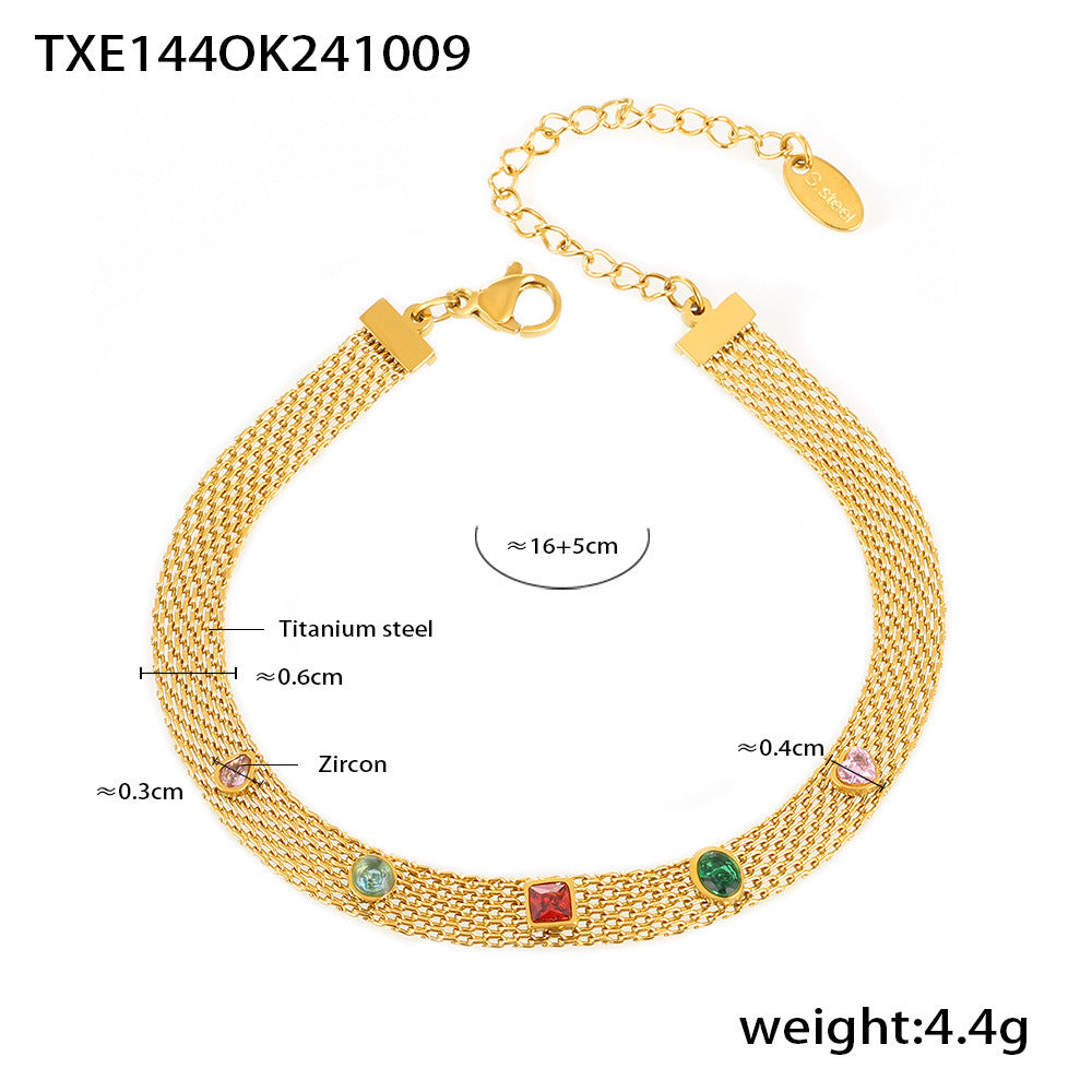 European and American new personalized all-match Chanel style blade chain inlaid with irregular zircon titanium steel fashionable simple necklace bracelet